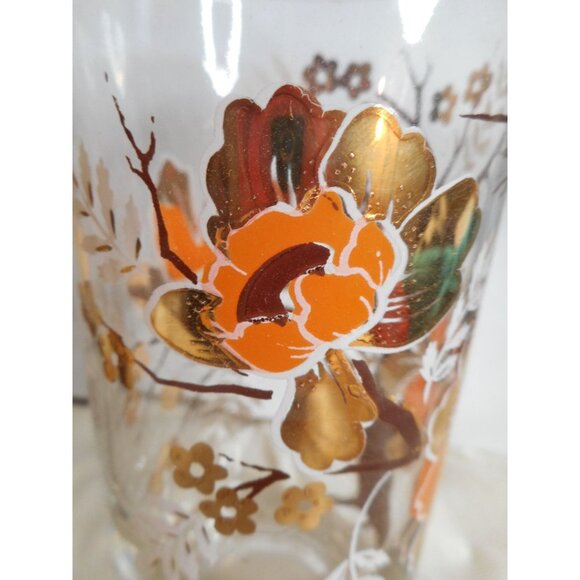 2 Vintage Culver Asian Lotus Tree Orange 22K gold floral Glasses #2 - Picture 2 of 4